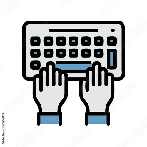 Hands Typing on a Keyboard, Flat Vector Illustration on Black Background