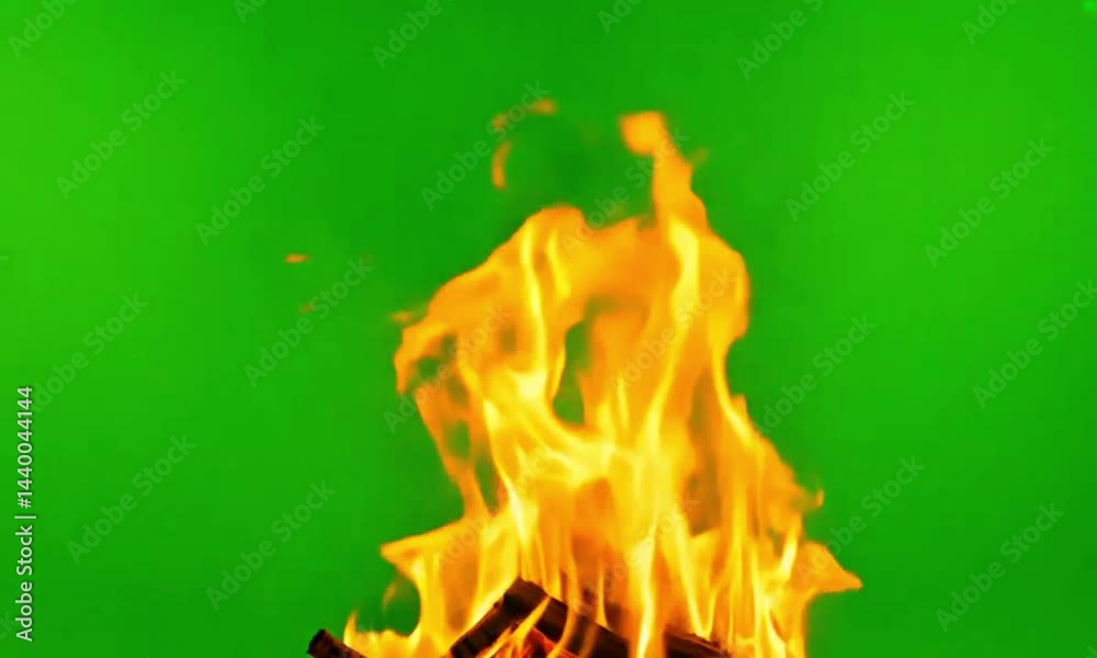 3D realistic fire effect with blazing flames rising on an isolated green screen background, Red bright fire flames dance against isolated background. Orange yellow fireflames burning. Hot Vibrant fire
