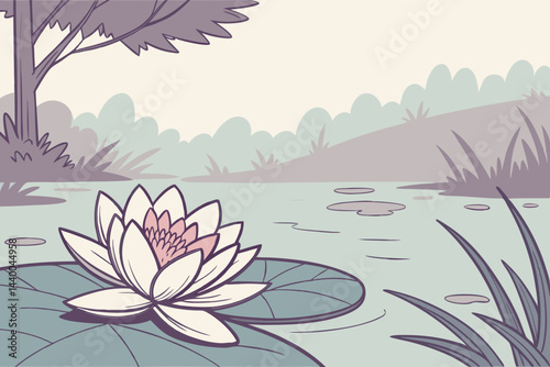 Peaceful Lotus Flower Floating On Calm Water Zen
