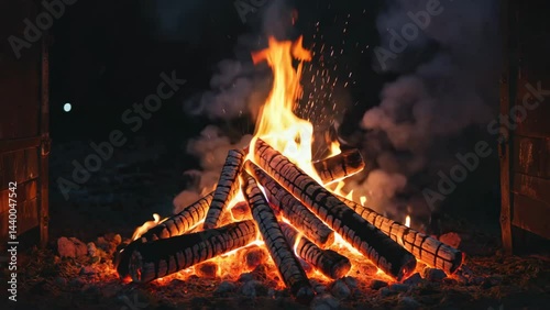 A Roaring Campfire in the Night