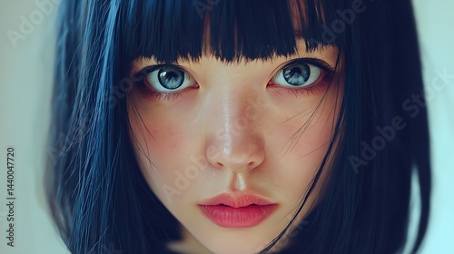 Close-up portrait, young woman, striking eyes