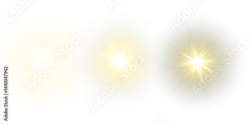 Vector transparent sunlight with sun glare. Overlay, Sun rays and glare, Sun, sunrays, light transitions, lens flare, light leaks and glare in PNG format. PNG sunlight flare. Golden flash and glare.	