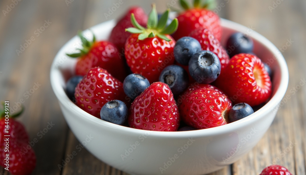 Fresh Organic Strawberries in a Rustic Bowl on Wooden Table Fresh Organic Strawberries in a Rustic Bowl on Wooden Table