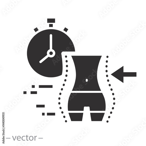 quick course of an ideal figure, fast weight loss, fat and slim figure icon, waist woman, fitness concept, flat vector illustration