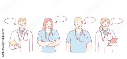 An illustration shows healthcare workers collaborating and sharing valuable ideas in a clinical setting