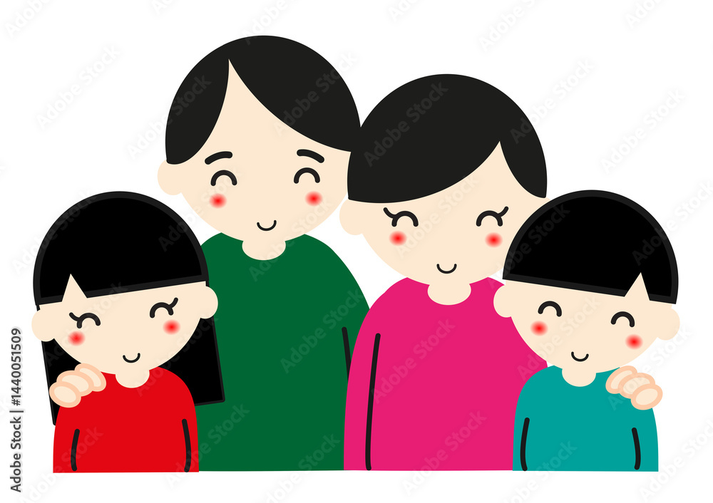 笑顔の四人家族 笑顔の四人家族