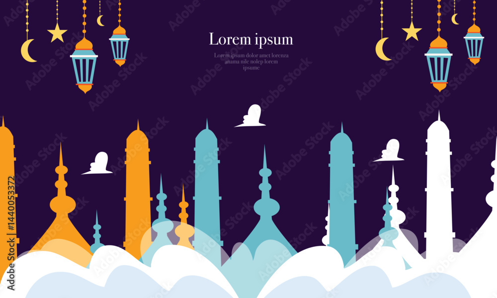 Fototapeta premium Mosque Silhouettes With Text Placeholder Design