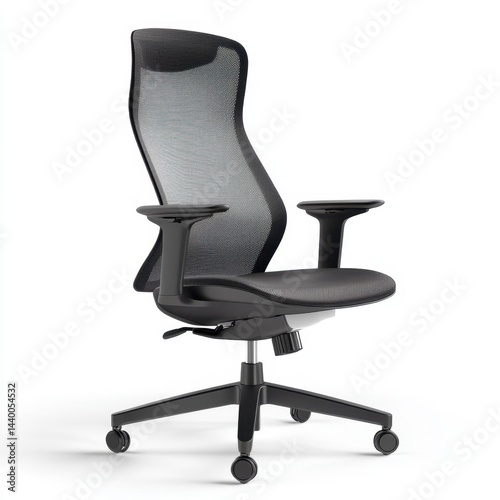 Sleek black ergonomic office chair with mesh back and adjustable armrests for modern workspace comfort photo