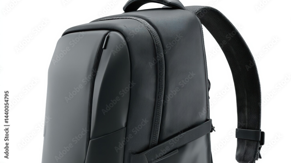 Naklejka premium Sleek black backpack with modern design, showcasing ergonomic features and spacious compartments