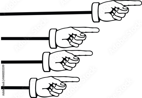 Illustration of hand gestures with thumbs up, pointing finger, and thumbs down in a simple vector design