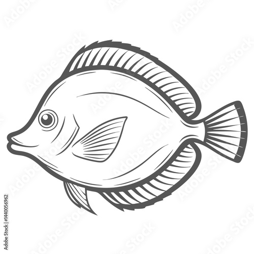 Yellow Tang Fish Line Art Illustration