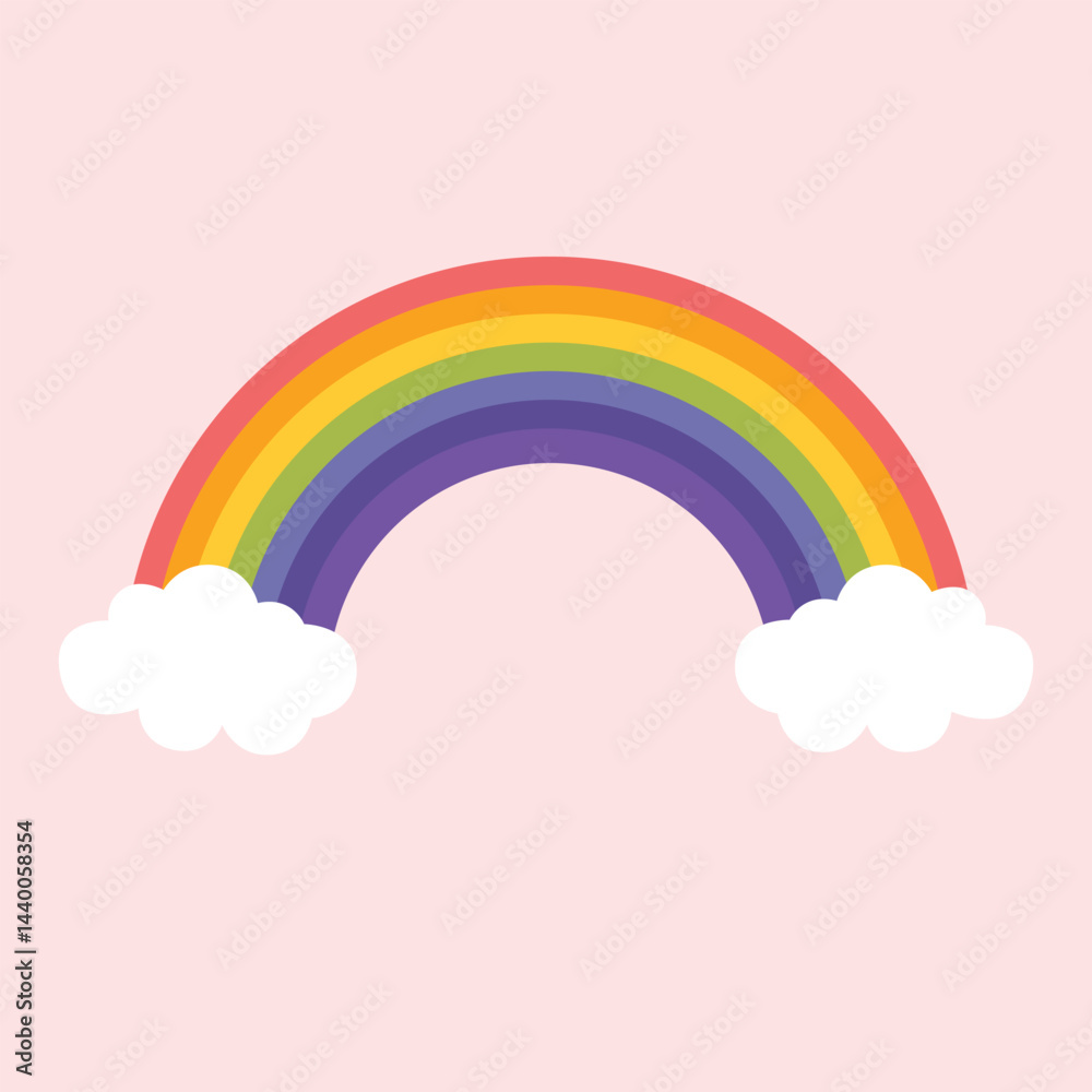 Clouds and rainbow icon on isolated background.Vector illustration cartoon flat style