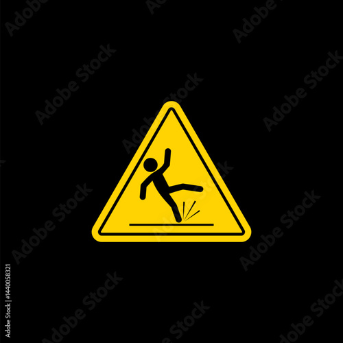 Wet Floor Warning Sign icon isolated on black background