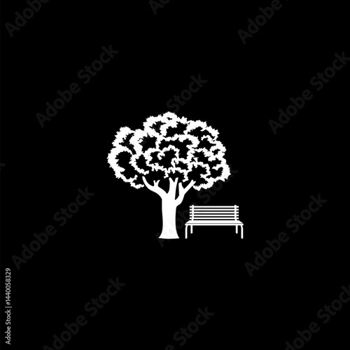 Park bench icon isolated on black background