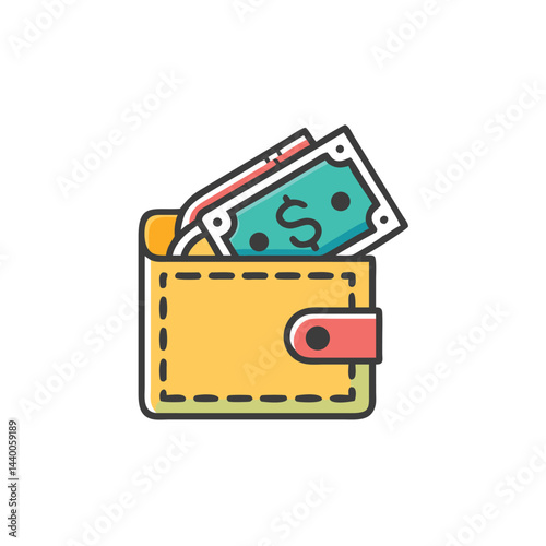 wallet with cash on white background for web and graphic design