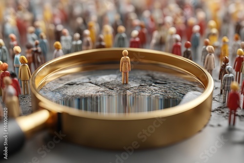 The management figure is surrounded by a variety of staff members in the magnifying glass. Generative Ai