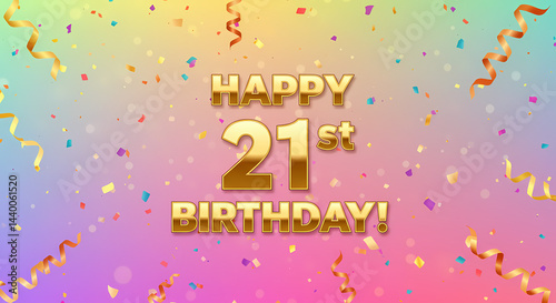Happy 21st Birthday Background: Gold Confetti Celebration