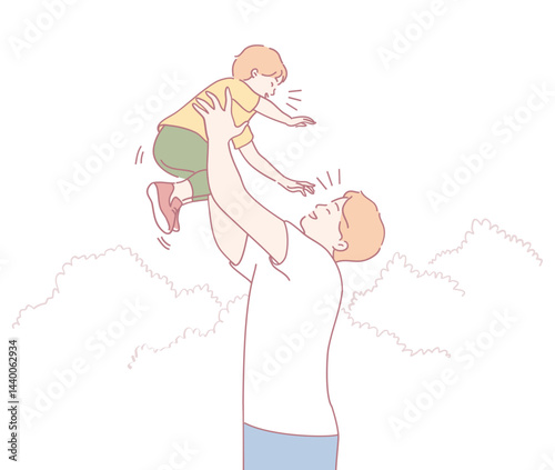 A joyful scene shows a loving father lifting his cherished child, highlighting their deep love and connection