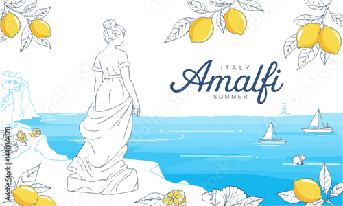Design a modern elegant vector illustration inspired by the Amalfi Coast , easily eatable
