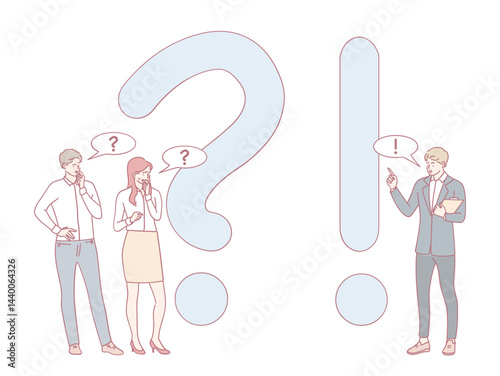 An illustration vividly depicting the themes of uncertainty and understanding in the dialogue between individuals