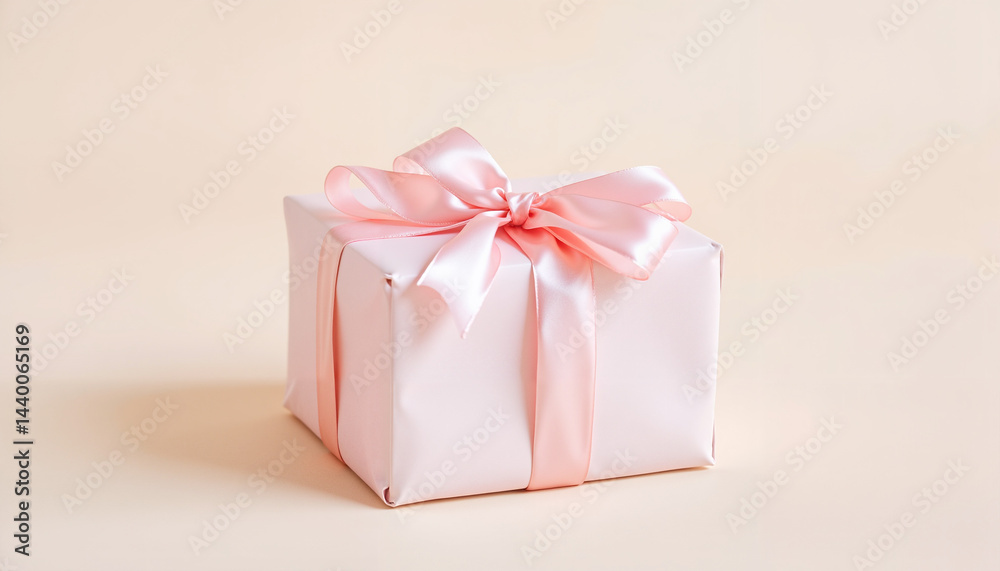 Gift box decorated with pink ribbon against a soft background Gift box decorated with pink ribbon against a soft background
