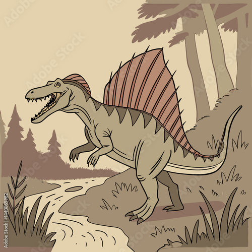 Spinosaurus, the ancient giant predator, vector illustration