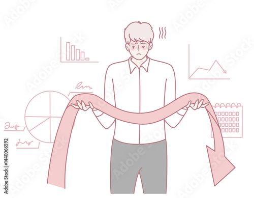 A digital illustration showing a figure symbolizing economic downturn with visual data representations.