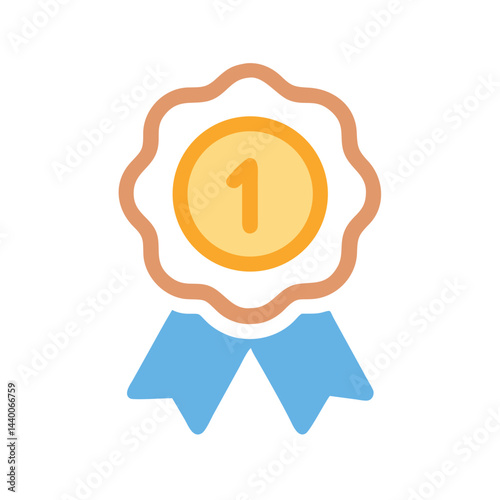 Gold First Place Medal with Blue Ribbon on Black Background