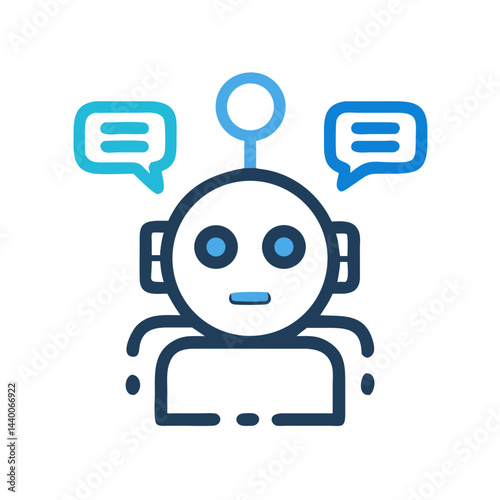 Blue Chatbot Icon on Black Background: AI, Communication, and Technology