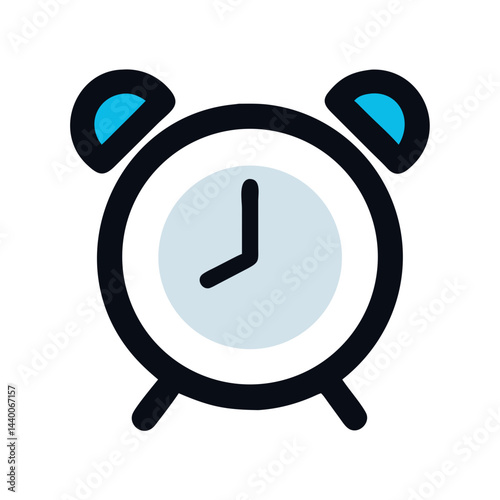 Classic Alarm Clock Icon Illustration on Black Background, Time Management