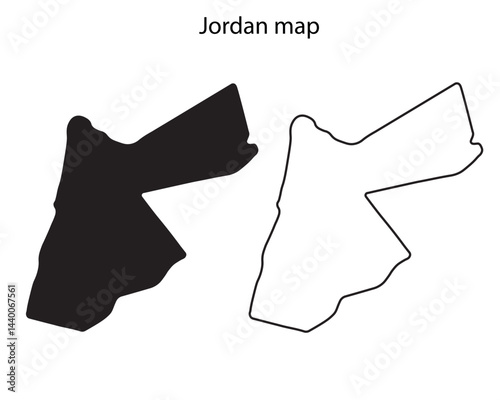 Jordan map vector illustration, Jordan map silhouette, Jordan country Landscape, Black and white Jordan map