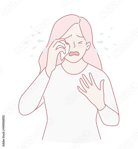 A woman wearing a distressed expression visibly displays emotional pain, showcasing her deep vulnerability and turmoil