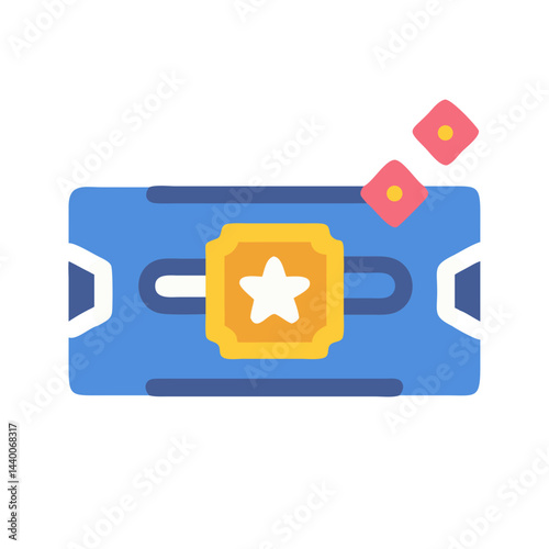 Retro VHS Tape Icon with Star and Flower, Blue and Gold Design