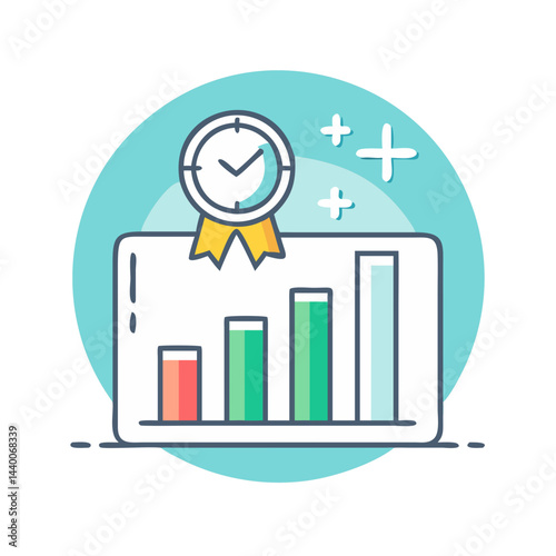 Performance Growth Chart with Time Clock and Award Ribbon Illustration