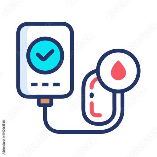 Donating Blood Flat Design: Blood Bag, Checkmark Symbol, Medical Icon