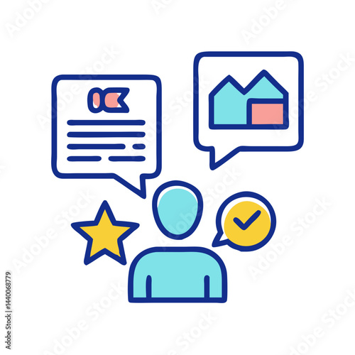 Person Thinking with Ideas and Checkmark, symbolizing decision-making and creative process