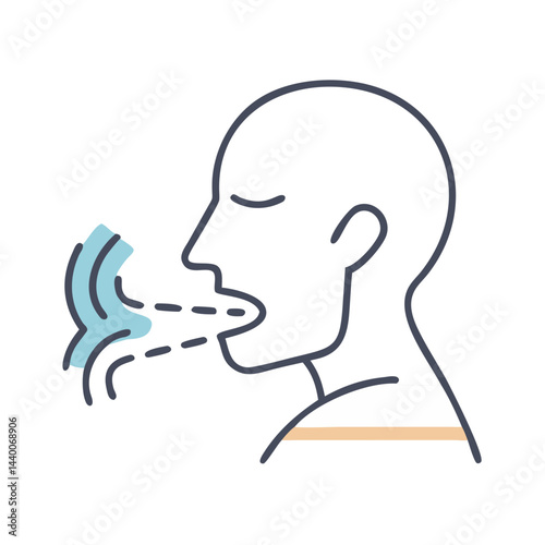 Human Silhouette Coughing, Spreading Respiratory Droplets, Black Background, Vector Illustration