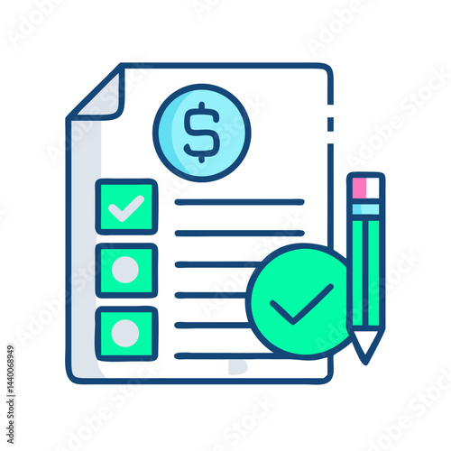 Financial Report Checklist Illustration with Dollar Sign and Checkmarks on a Document