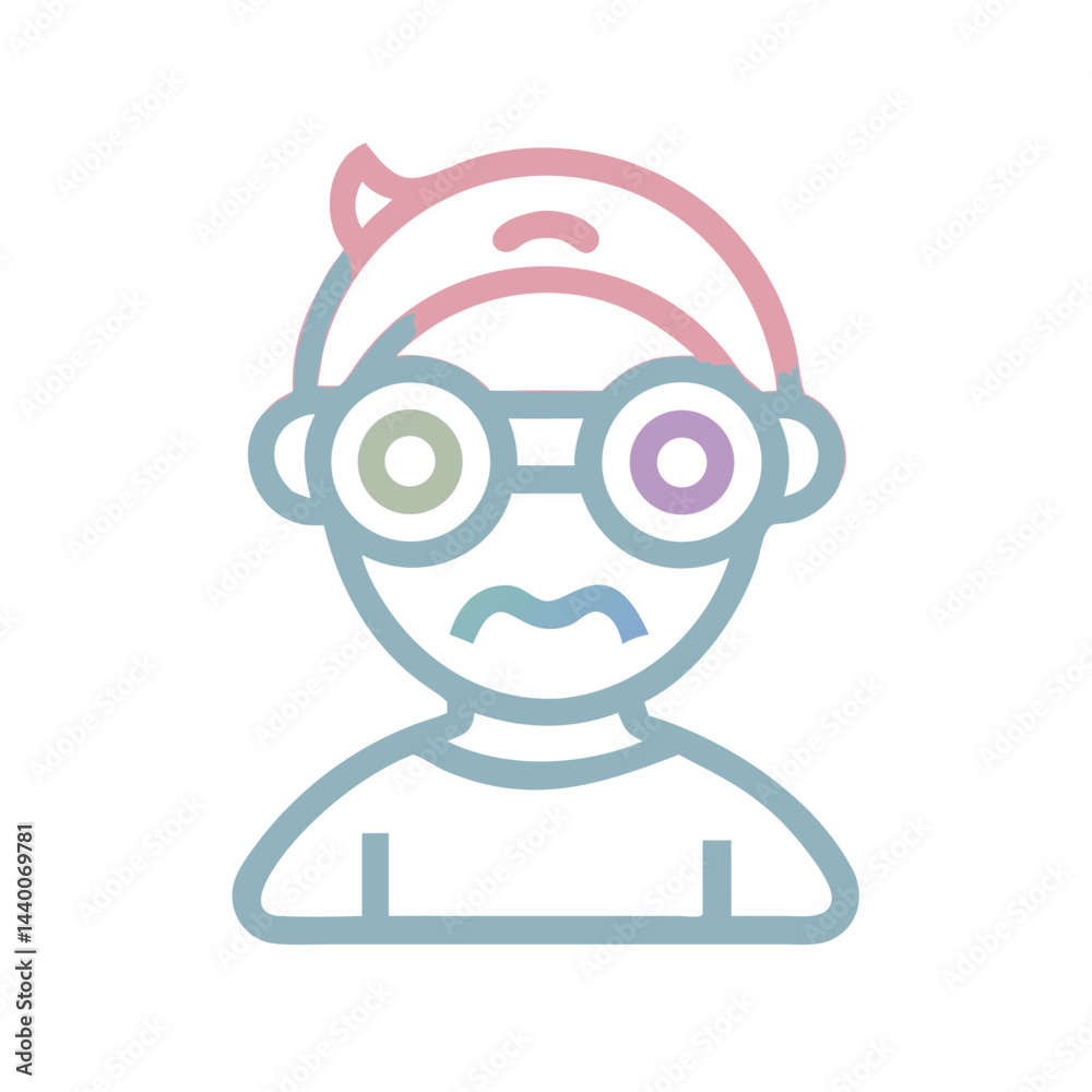 Obraz premium Funny Cartoon Nerd Boy Wearing Glasses Icon Character Illustration on Black
