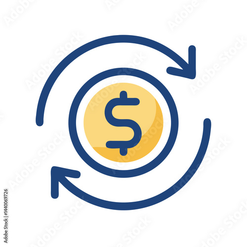 Money Circulation, Dollar Sign on Coin, Exchange, Currency Conversion Symbol