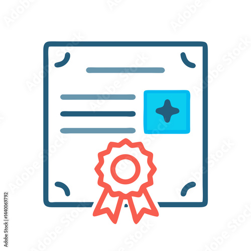 Medical Certificate Icon with Ribbon, Healthcare Achievement, and Certification