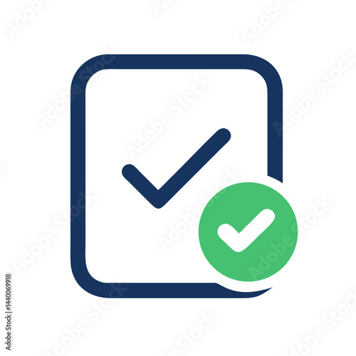 Blue and Green Check Mark Illustration: Done, Approved, Validated Icon