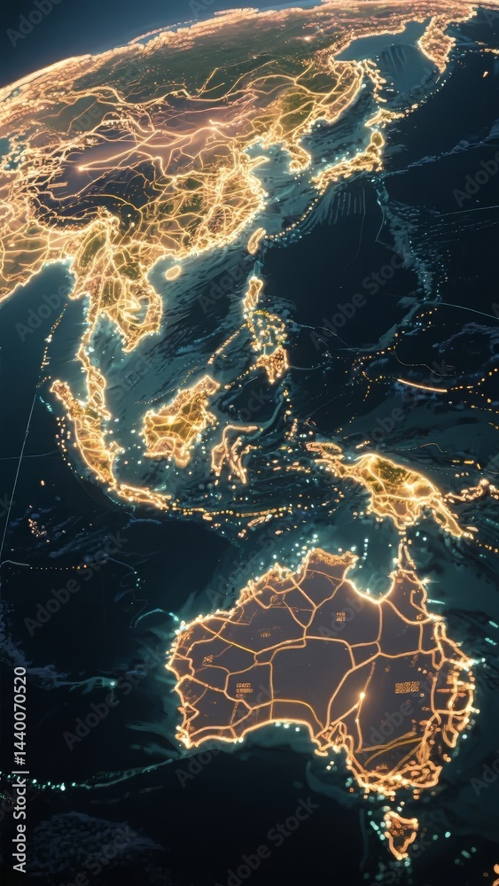 Obraz premium Satellite View of Asia and Australia at Night