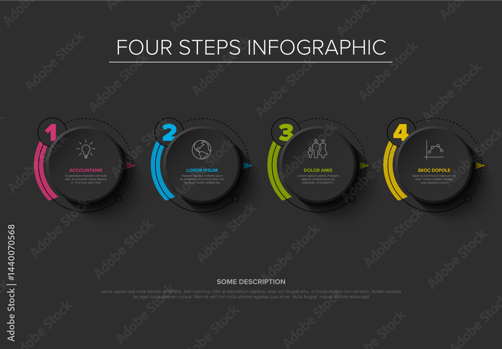 Four Steps Infographic Design Template on Dark Background