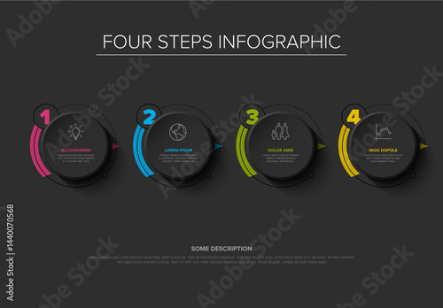 Obraz na płótnie Four Steps Infographic Design Template on Dark Background w salonie