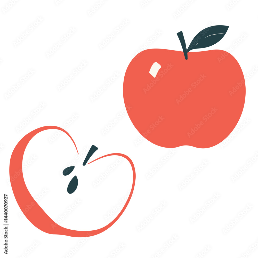 Obraz premium A simple flat illustration of an apple cut in half