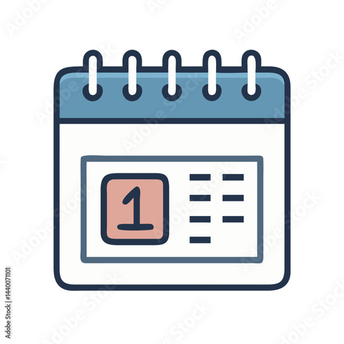 Calendar icon with the date of the first, isolated on black