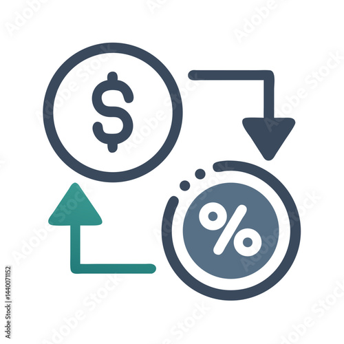 Money Exchange Rates, Dollar to Percentage Conversion Finance Icon Design