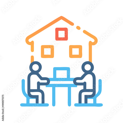 People working from home icon in minimal style on black background
