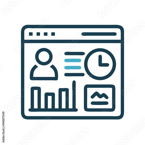 Data Analytics Dashboard with User Profile, Graph, and Time Clock Icon